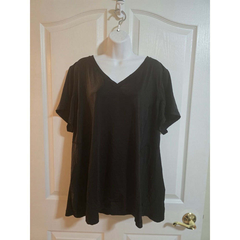 TEK GEAR DRY TEK Black Textured V-Neck‎ Short Sleeve Athletic T-Shirt 2X/0252